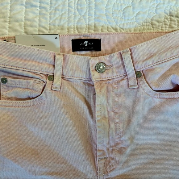 7 for all Mankind High Waist Cropped Straight Mineral Pink Jeans - Picture 6 of 12